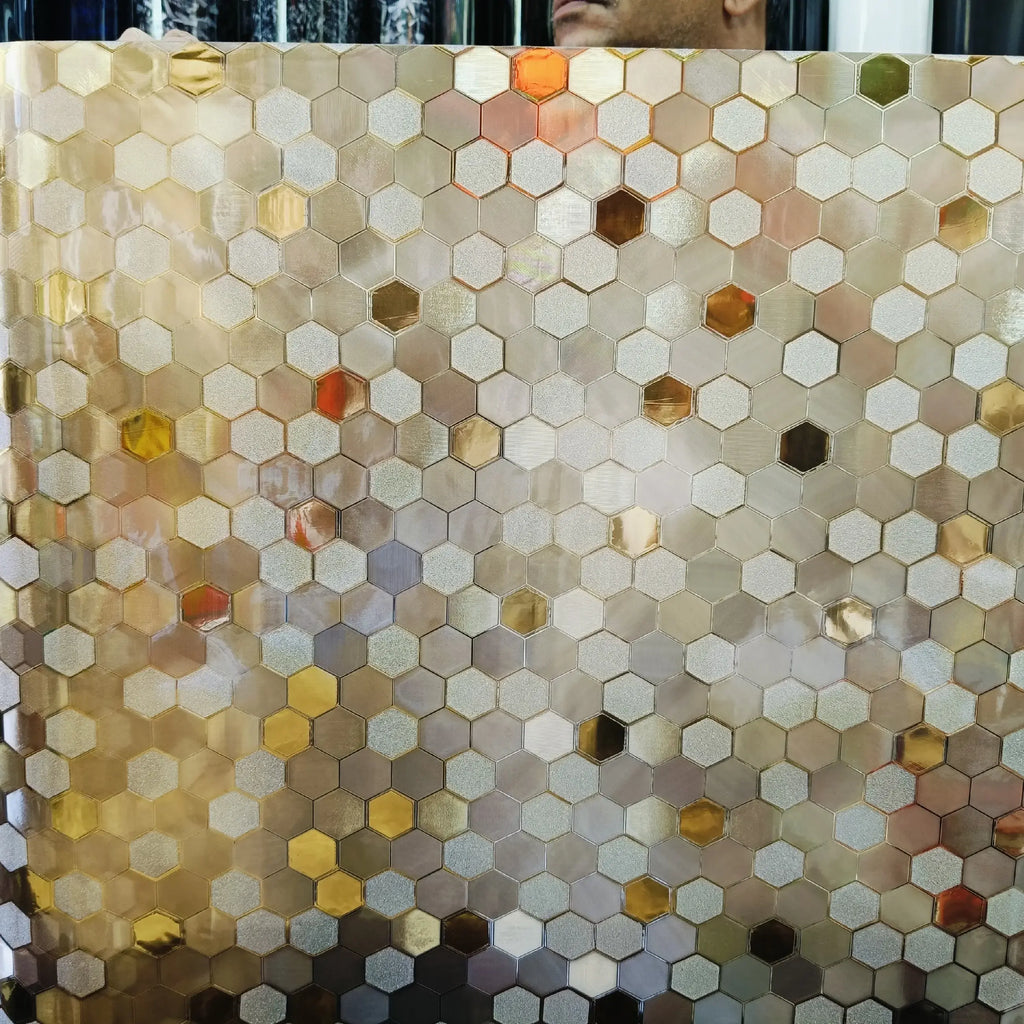 Golden Hexagon Glass Window Privacy Film