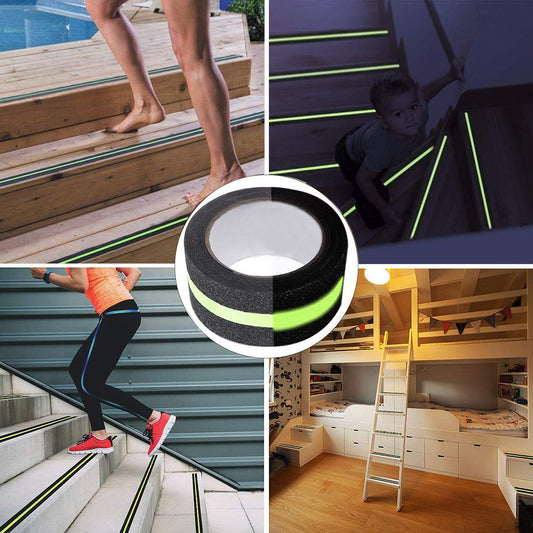 Anti-Skid Tape for Stairs | Black and Glow Tape for Stairs, Floor, and Ramps Heavy Duty Adhesive Non-Slip Tape | Black – Glow 18Mx50MM | Safety Anti Slip tape