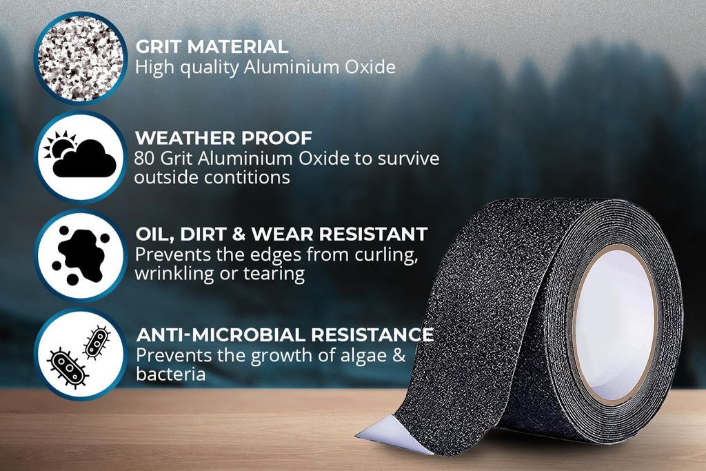 Anti-Skid Tape For Stairs High Traction Abrasive Tape for Slippery Floors, Staircase, Ramps, Indoor, Outdoor |5Mx 50MM (Black) - 1 Pack|