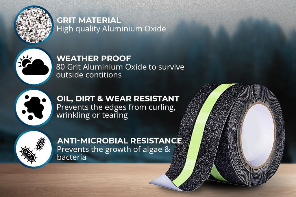 Anti-Skid Tape for Stairs | Black and Glow Tape for Stairs, Floor, and Ramps Heavy Duty Adhesive Non-Slip Tape | Black – Glow 18Mx50MM | Safety Anti Slip tape
