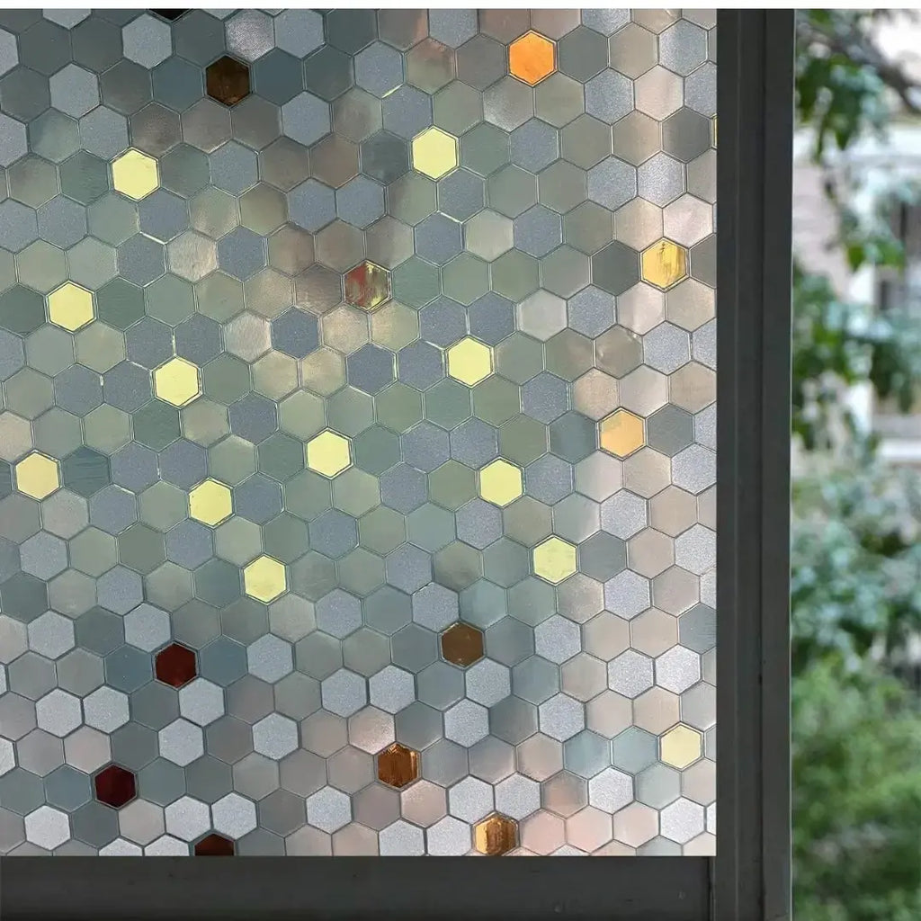 Golden Hexagon Glass Window Privacy Film