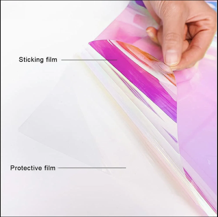 Red Iridescent Window Film, Holographic Window Tint Decorative Dichroic Film Colored Rainbow Film