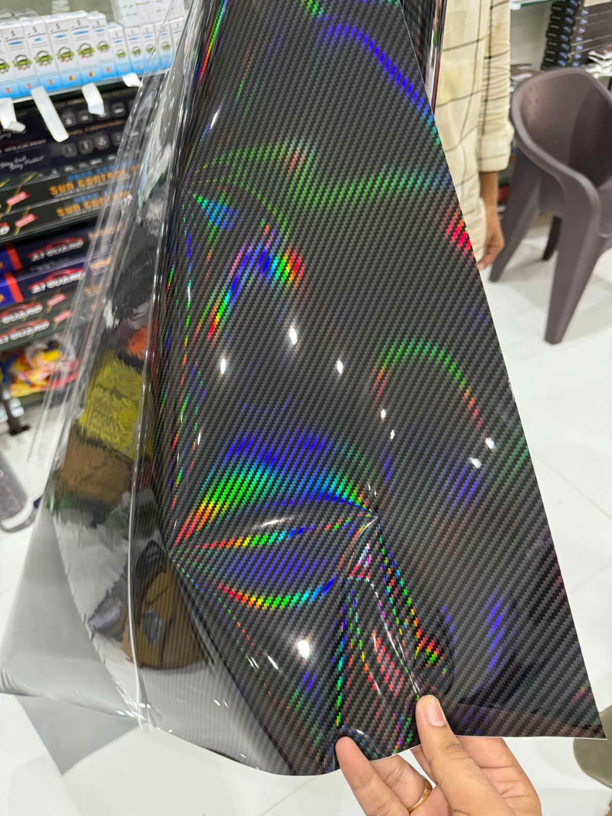 Black Carbon Fiber with 5D Gloss Lazer Rainbow
