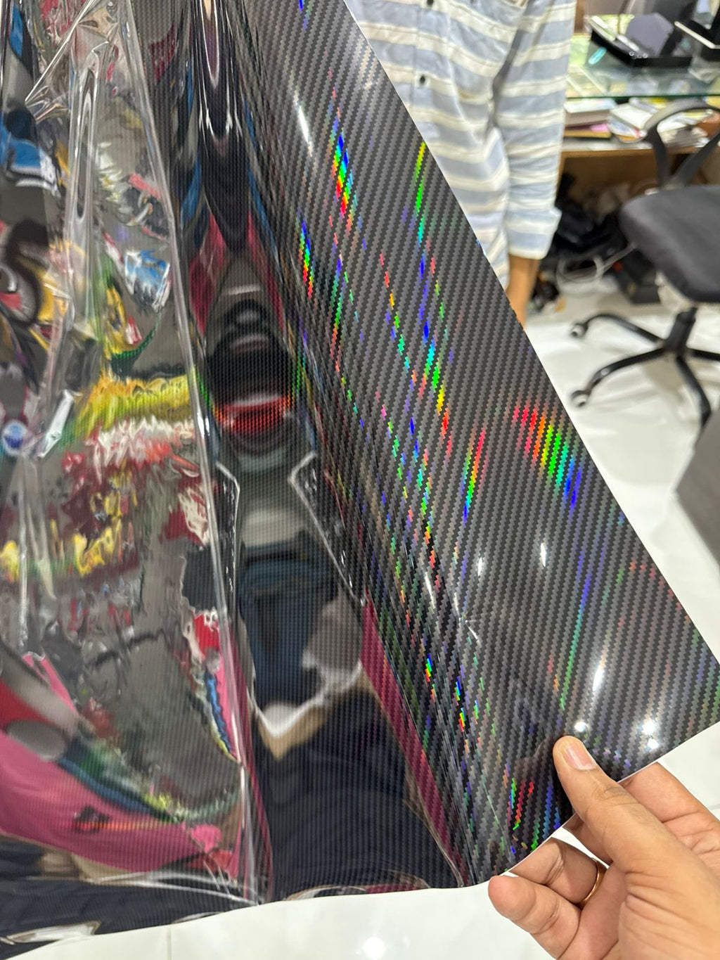 Black Carbon Fiber with 5D Gloss Lazer Rainbow